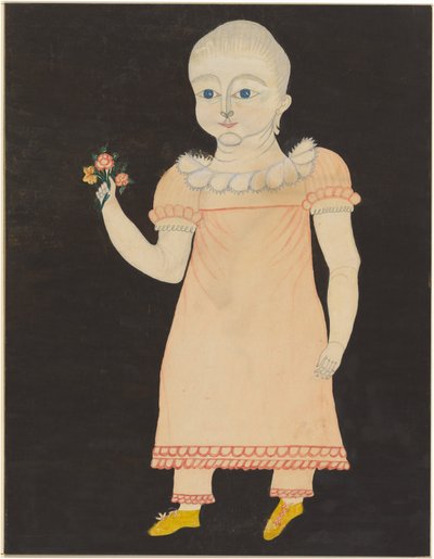 Baby in Pink Dress with Roses by American 19th Century