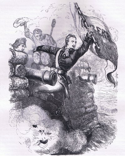 Sergeant Jasper recovers the flag, illustration from Cassells History of the United States by American English school