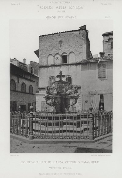Fountain in the Piazza Vittorio Emanuele, Viterbo, Italy by American Photographer (after)