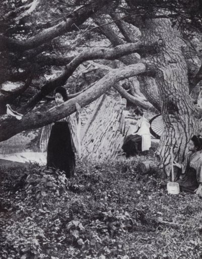 Japanese girls among the old pine-trees beside the ancient imperial moat at Tokio by American Photographer (after)