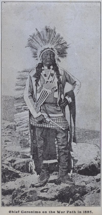 The Apache chief Geronimo on the warpath in 1885 by American Photographer (after)