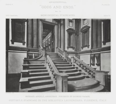 Vestibule Staircase in the Biblioteca Laurenziana, Florence, Italy by American Photographer (after)
