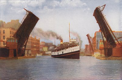 Chicago: State Street Bascule Bridge Lifted for Excursion Steamer by American Photographer