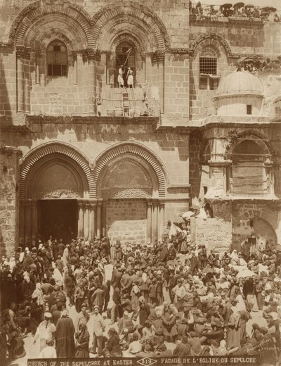 Church of the Holy Sepulchre, Jerusalem, with the courtyard crowded with pilgrims gathered for Easter, 1898-1911 by American Photographer