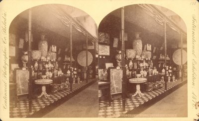 Collection of Japanese vases, urns, and screens, Japanese Court, Centennial International Exhibition by American Photographer