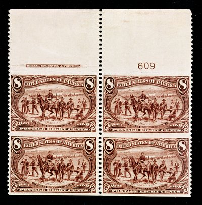 8-Cent Troops Guarding Wagon Train Block of Four by American School