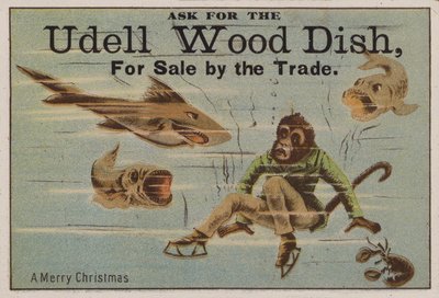 A Merry Christmas, Trade Card Advertising Udell Wood Dishes by American School