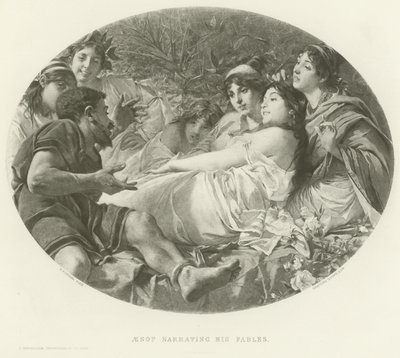 Aesop narrating his fables (engraving) by American School