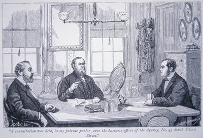 Allan Pinkerton in consultation with clients in his Philadelphia office by American School