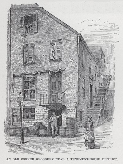 An Old Corner Groggery near a Tenement-House District by American School