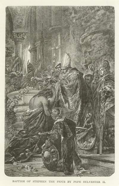 Baptism of Stephen the Pious by Pope Sylvester II by American School