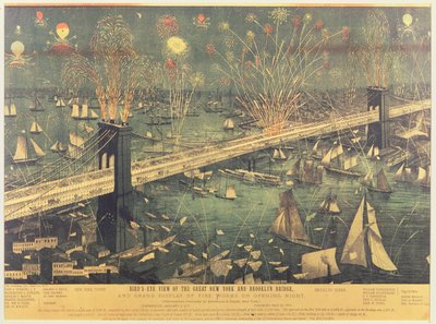 Birds-Eye View of the Great New York and Brooklyn Bridge and the Grand Display of Fireworks on Opening Night by American School