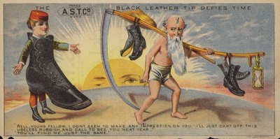 Boy in Boot Speaking to Old Father Time by American School