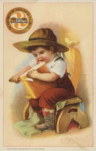 Boy Slicing Loaf of Bread by American School