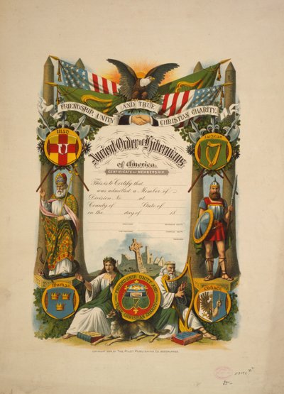 Certificate of membership in Ancient Order of Hibernians of America, c.1894 by American School