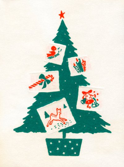 Christmas Tree Decorated with Christmas Cards by American School