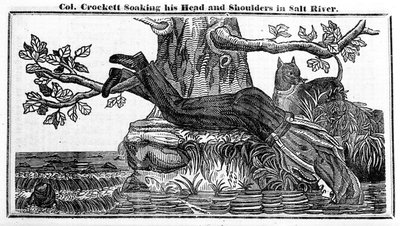 Colonel Davy Crockett soaking his head and shoulders in Salt River, from Crocketts Almanac, 1837 by American School
