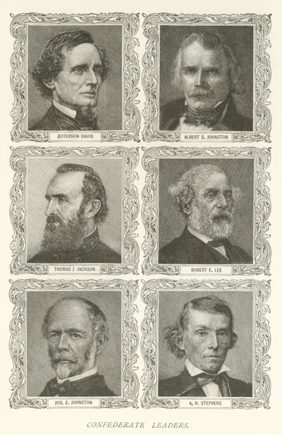 Confederate Leaders, Jefferson Davis, Albert S Johnston, Thomas J Jackson, Robert E Lee, Joseph E Johnston, A H Stephens by American School