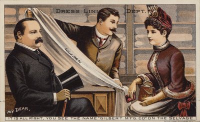 Couple Purchasing Dress Lining Fabric from Department Store by American School