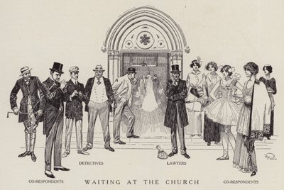 Detectives, Lawyers and Co-respondents Waiting for a Church Wedding to Finish by American School