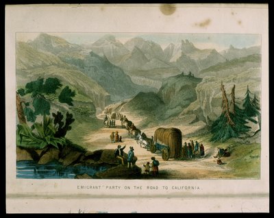 Emigrant Party on the Road to California in 1596, illustration from California, its past history, its present position, its future prospects by G.A. Fleming, 1850 by American School