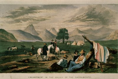 Encampment in the Valley of the Sacramento in 1598, illustration from California, its past history, its present position, its future prospects by G.A. Fleming, 1850 by American School