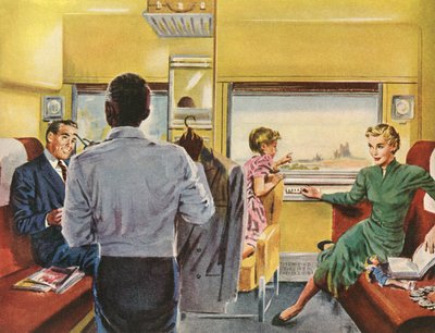 Family Enjoying a First Class Cabin on a Train Trip by American School