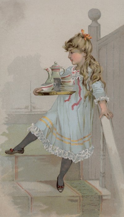 Girl Carrying a Pot of Coffee on a Tray by American School
