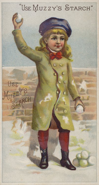 Girl in Green Coat Throwing Snowballs by American School