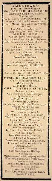 Handbill Commenting on the Acquittal of Captain Preston and Six Soldiers After Their Trial in October 1771 by American School