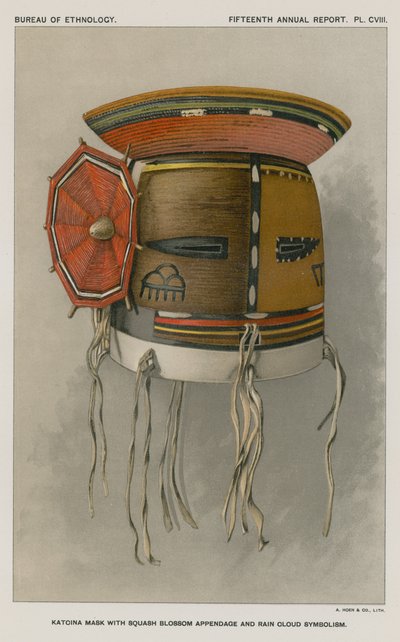 Katcina Mask with Squash Blossom Appendage and Rain Cloud Symbolism by American School