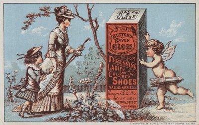 Lady and Girl Looking at Shoe Gloss by American School