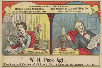 Lady and Gentleman Reading by Oil Lamp Light by American School