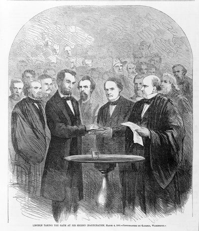 Lincoln Taking the Oath at His Second Inauguration, March 4, 1865, Published 1865 by American School