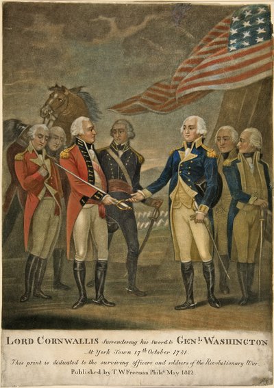 Lord Cornwallis Surrendering his Sword to Genl. Washington at York Town by American School