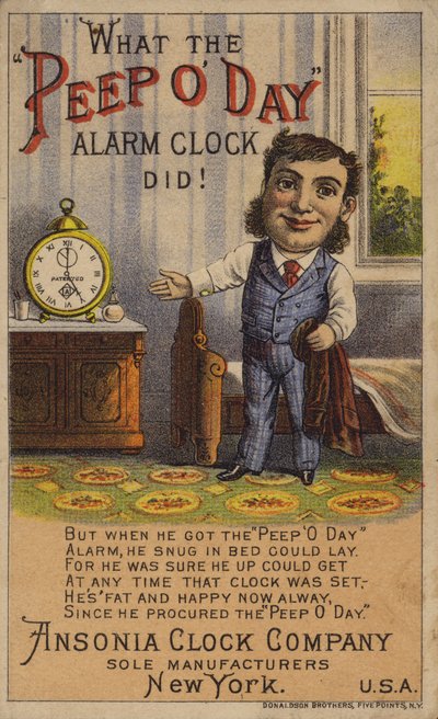 Man showing off alarm clock by American School