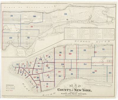 Map of the County of New York, Showing the Wards and Police Precincts, and Location of Station Houses, 1870 by American School