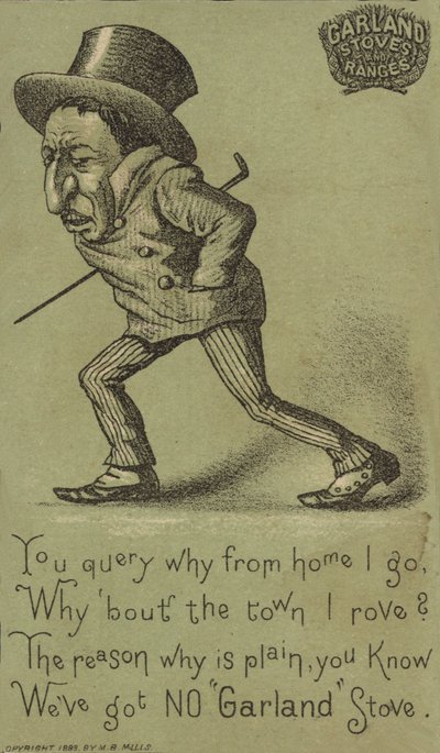 Miserable Man Walking with Cane by American School