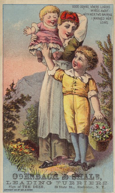 Mother and Two Children Standing on Hill by American School