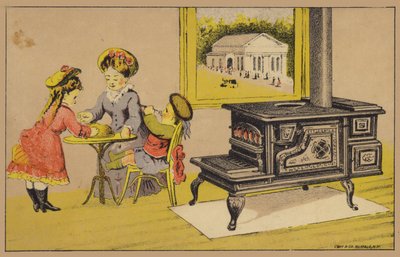 Mother and Children Eating Next to Stove by American School