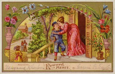 Mother Kissing Boy Goodbye as He Leaves for School by American School