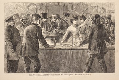 Mrs. Woodhull Asserting Her Right to Vote, engraving from Harper’s Weekly, November 25 by American School