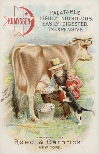 Old Man Milking Cow, with Child and Cat by American School