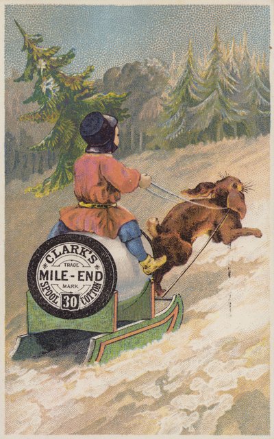 Rabbit Pulling Sledge in Snow by American School