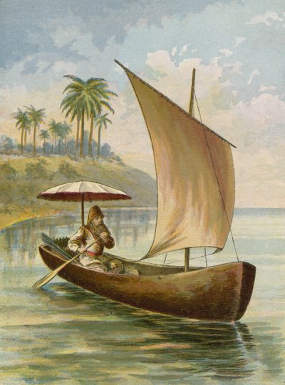 Robinson Crusoe Sailing in His Boat by American School