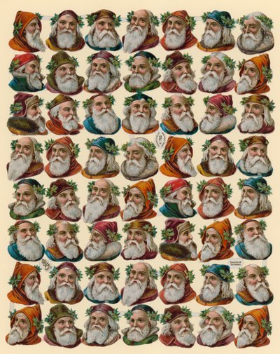 Santa Claus, sheet of heads by American School