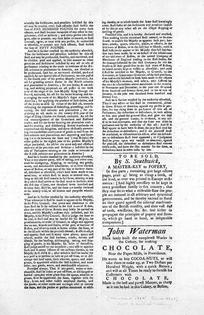 Second page of a broadside outlining the Act for Blocking up the Harbour of Boston, 1774 by American School