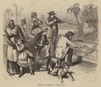 Shooting at Alligators (engraving) by American School