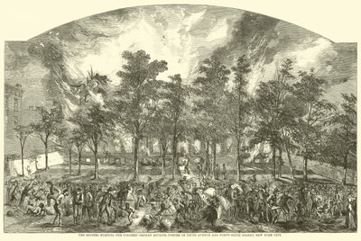 The Rioters Burning the Colored Orphan Asylum, Corner of Fifth Avenue and Forty-Sixth Street, New York City, July 1863 by American School