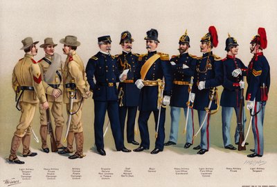 US Army, uniforms, 7 Artillery, 3 Officers figures by American School
